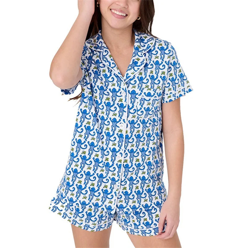 Monkey Print Short Sleeved Spring/summer New Pajama Set Two Piece Set of Women's Pajamas Fashionable and Elegant Style