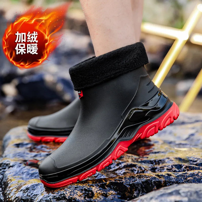 Short Rain Boots Men Fashionable New Rain Boots Work Fishing Waterproof Water Shoes Outdoor Non-slip Rubber Shoes Wear-resistant