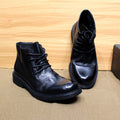 British Style Mens Ankle Boots Soft Calf Real Leather Handmade Motorcycle Boots Leather Sole Comfortable Lace Up Winter Footwear