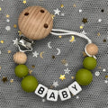 Free Custom Personalized Name Pacifier Clips Handmade Beech Wood Chain Silicone Crown Holder Soother Baby Teething Toy Chew Gift