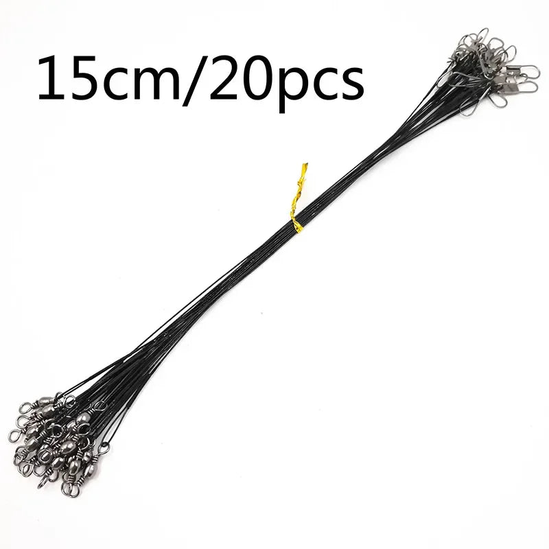 OUTKIT 20PCS/lot Fishing Lure Trace Rope Wire Leader Line Swivel Tackle Spinner Shark Spinning With 15CM, 20CM, 24CM, 30CM Pesca