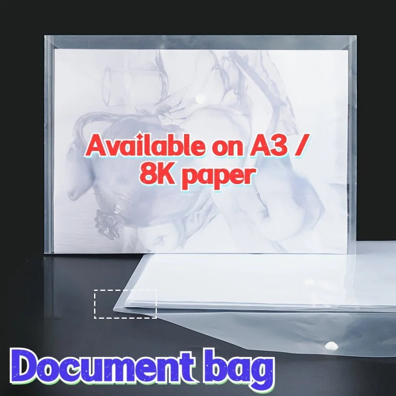 15-Pack Thickened PP 8K A3 Transparent Folder Clips, Waterproof Document Organizer Bags for School & Office Use