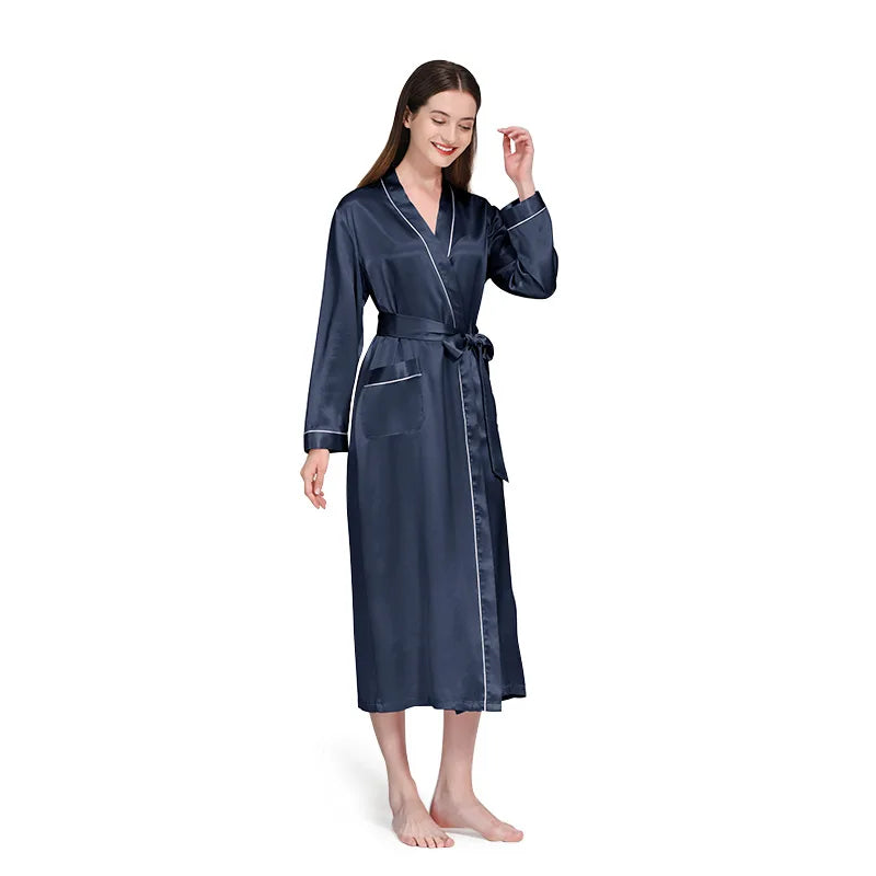 Birdtree 19 Momme 100%Pure Silk Long Robe for Women Silky Sleepwear Ladies Elegant Nightgown Natural Pajamas P36089QM