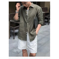 Men's Linen Shirt Cotton Blend Long Sleeve Button Down | SAMAG