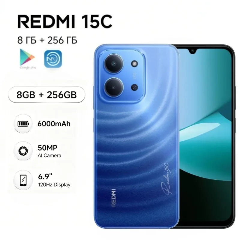 2026 new Redmi 15C Global Edition Redmi 15C 5G 8+256GB Smartphone: Ultra-slim 6000mAh smartphone with long battery life