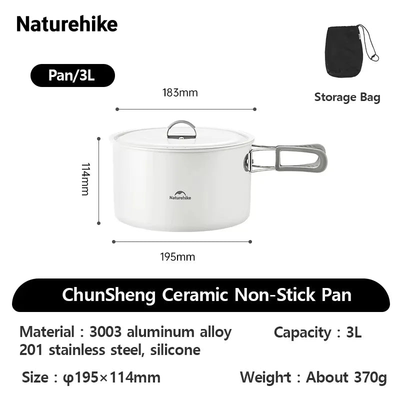 Naturehike Ceramic Non-Stick Set Of Pots Camping Cookware Kit Outdoor Frying Pan Kettle Picnic Tableware Kitchen Utensils