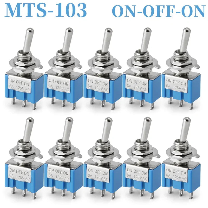 10PCS MTS-102 103 202 203 3Pins 6 Pins Mini Toggle Switch For Switching Lamp Light ON-OFF-ON /ON-ON Switch 6A 125VAC