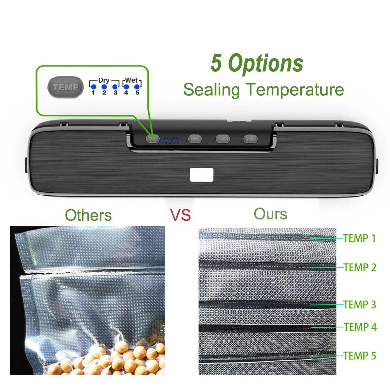 220V Electric Vacuum Sealer Packaging Machine with Free 15pcs Vacuum Bags Machine Household Black Food Vacuum Sealer