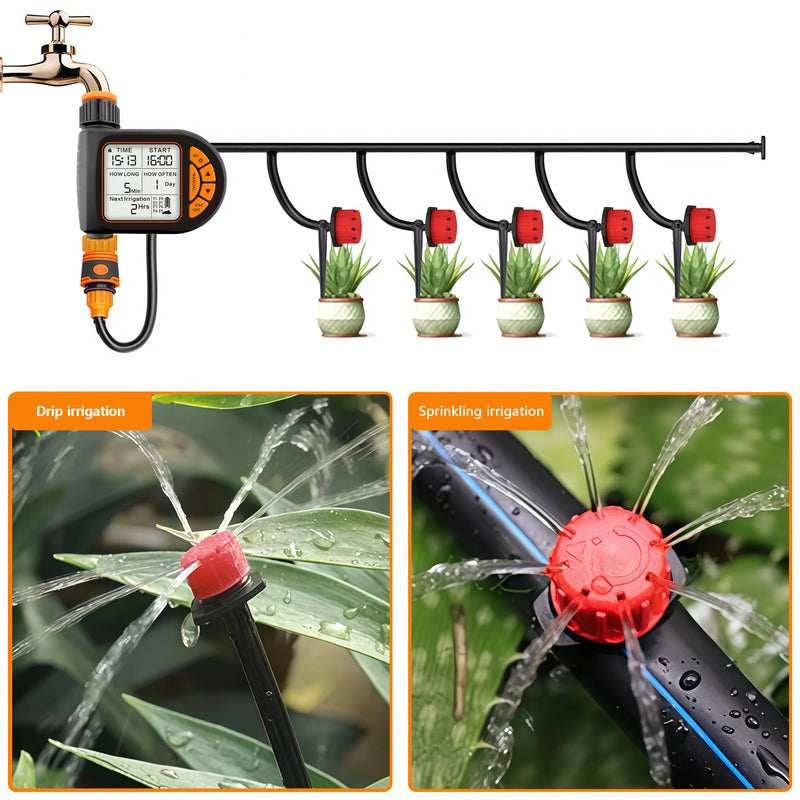 20M Smart Garden Timer Irrigation Set IPX5 Waterproof LCD Automatic Watering Controller Set With Rain Sensor for Farms