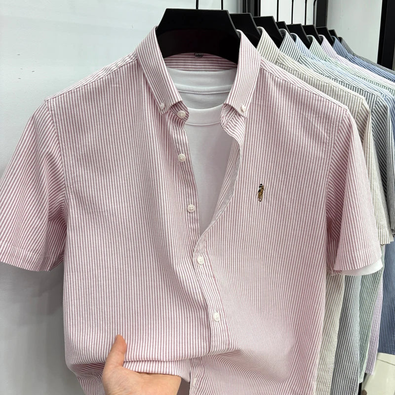 High End Brand Embroidered Striped Shirt Men's Short | SAMAG