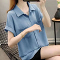 2026 New Faion Loose Materni Summer irt Women's Thin ort Sve Polyester  Collar Button up Casual Top