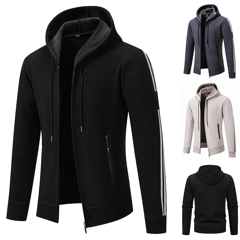 Winter men's sweater knit sweater jacket, men's cardigan hooded Slim padded sweater