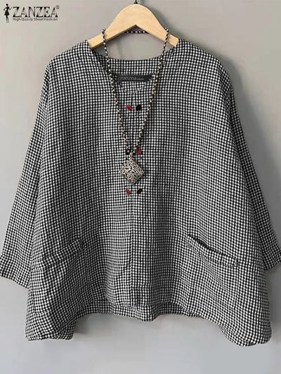 Casual Loose Women Blouse ZANZEA Summer Round Neck Shirt | SAMAG