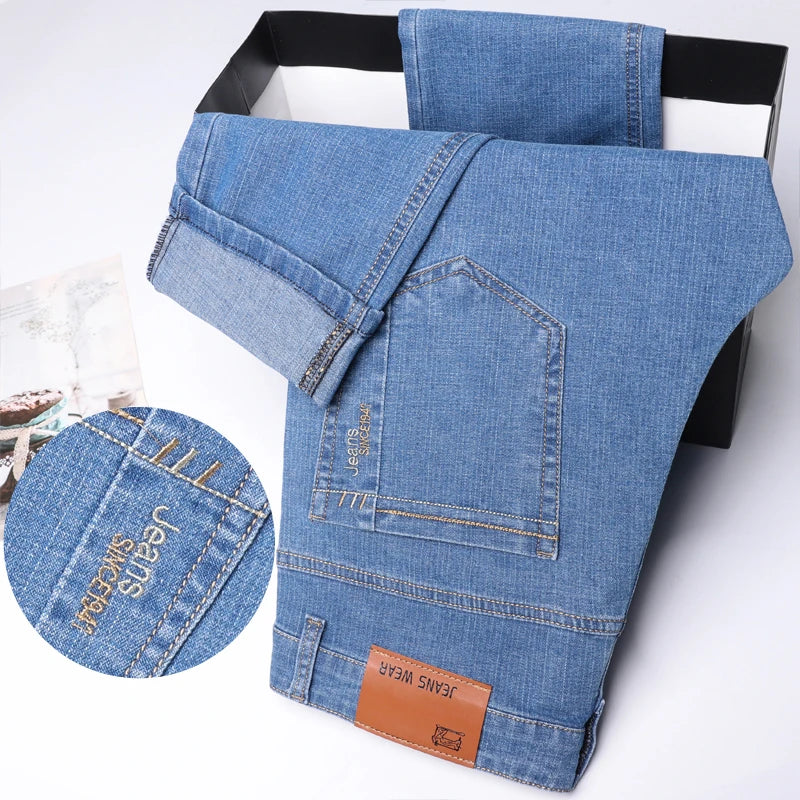 Men's Denim Jeans Thin Summer Straight Business Soft | SAMAG