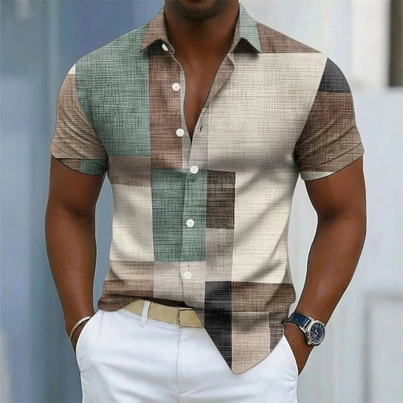 Men's short sleeved shirt, casual multi-color block | SAMAG