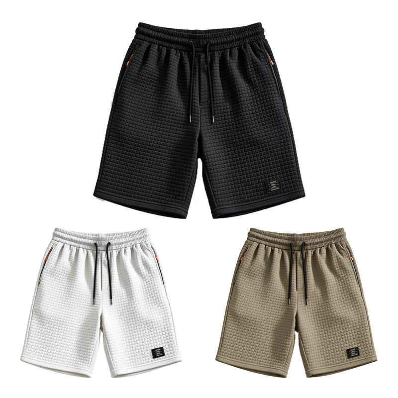 Men Waffle Knit Casual Shorts Drawstring Elastic Waist | SAMAG