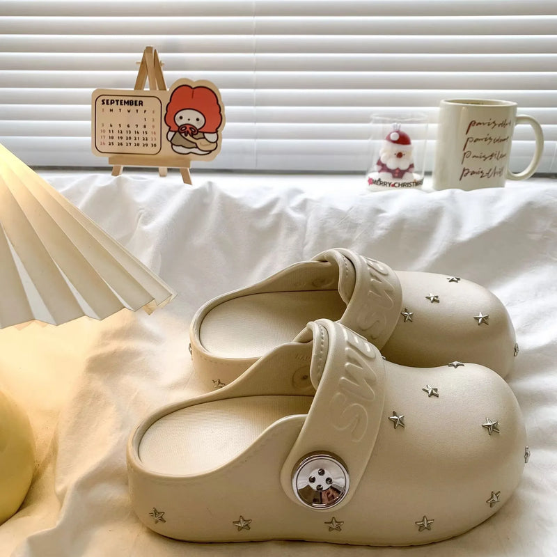 Small and high-end star studded toe caps, thick soled M ü ller shoes, versatile for summer commuting and outdoor wear