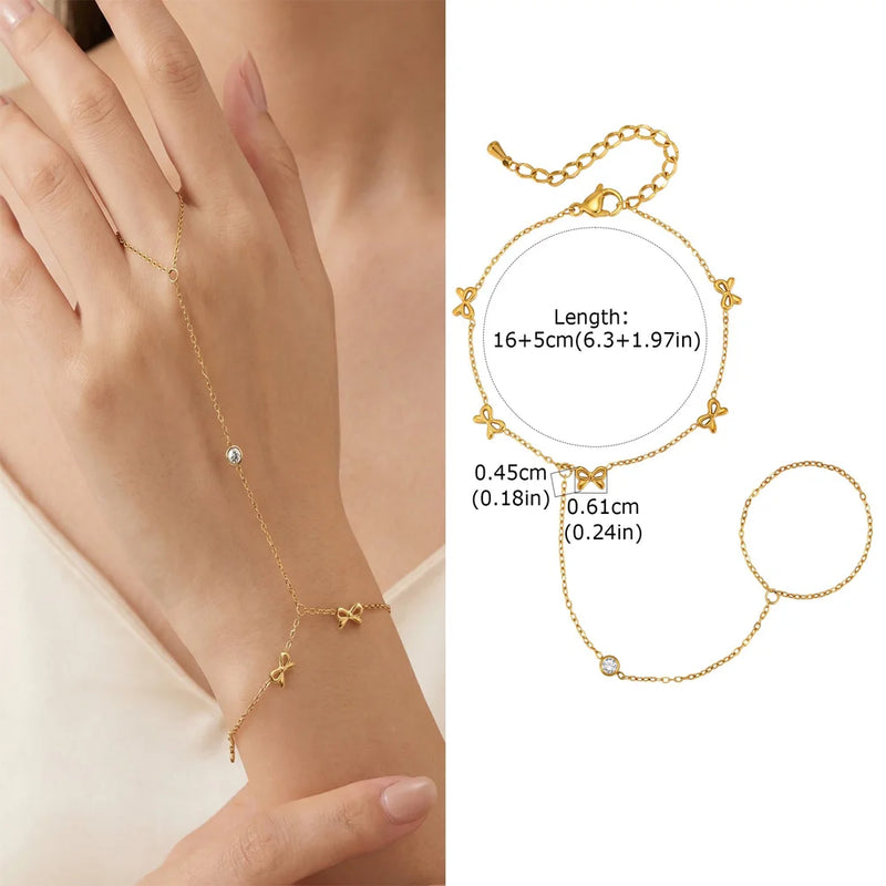 Luxury Minimalist Gold Plated Thin Chain Finger Ring Hand Bracelets for Women, Party Elegant Stainless - Visuel 12 | SAMAG