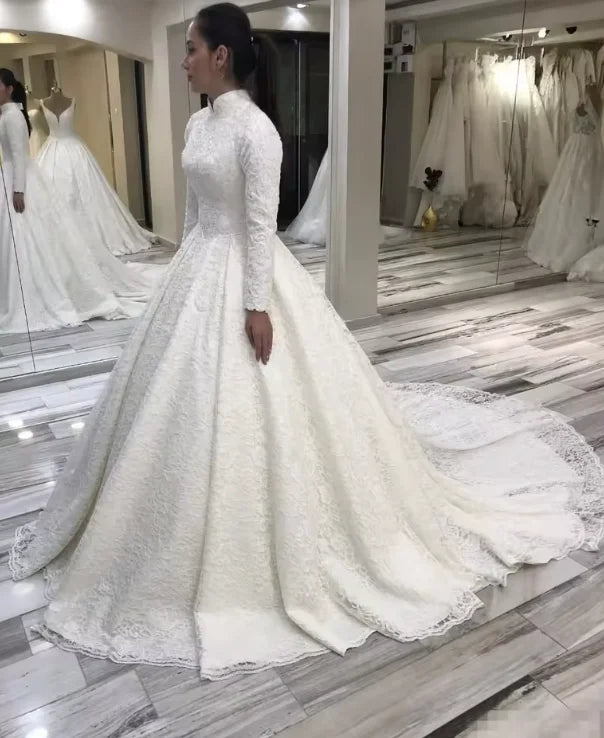 Customized Lace Bride Dress Beading Muslim Wedding Long - View 3 | SAMAG