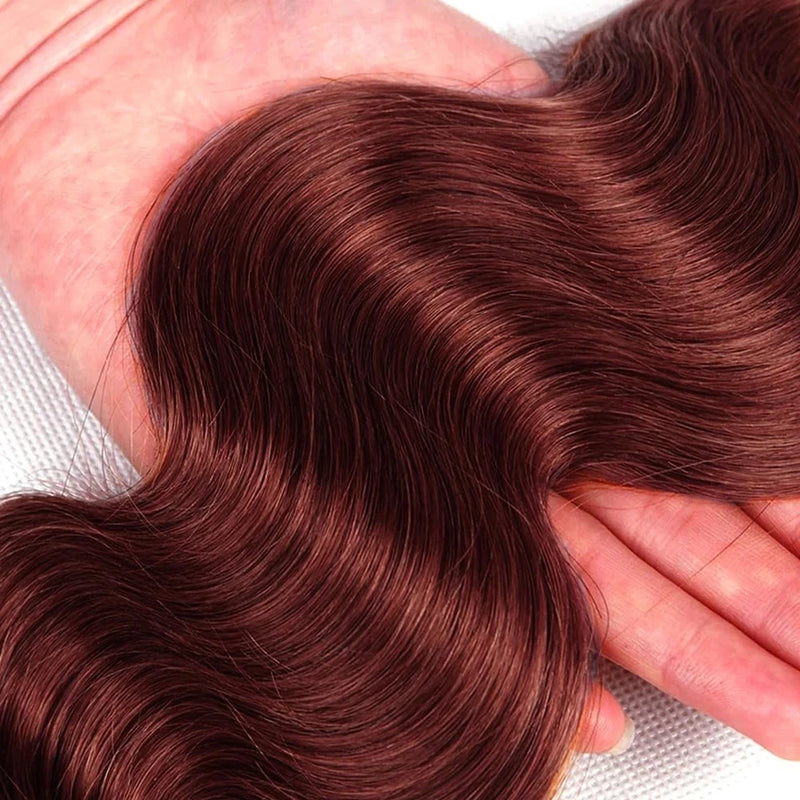 #33 Reddish Auburn Brown Body Wave Human Hair Bundles Virgin Raw Hair Extensions For Women Thick Double Weft And Wet For Women