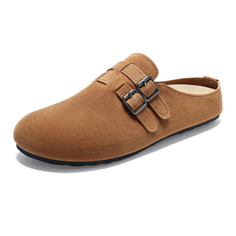 Evshine Women's Suede Clogs Slippers with Double Buckle Non-slip Beach Slides Classic Potato Shoes Comfy Soft Insole Flat Mules