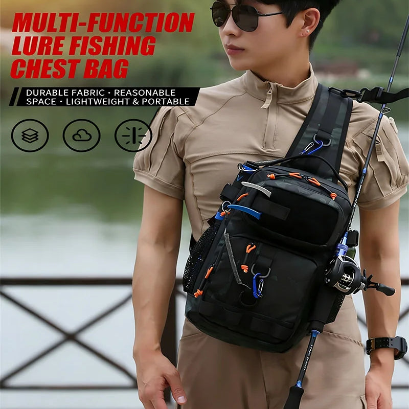 Fishing Chest Bag With Rod Holder MOLLE Tactical | SAMAG