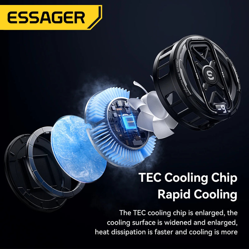 Essager Magnetic Back-Clip 2-in-1 Phone Cooler 3 Speed TEC Cooling RGB Digital display heat sink  Phone Cooler for iPhone Gaming