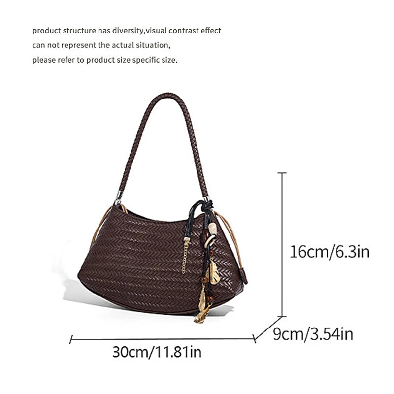 Woven Shoulder Bag for Women Crossbody Tote Bag Handbag 2026 New Vegan Leather Purse Woven Hobo Bag Pendant Versatile Bags