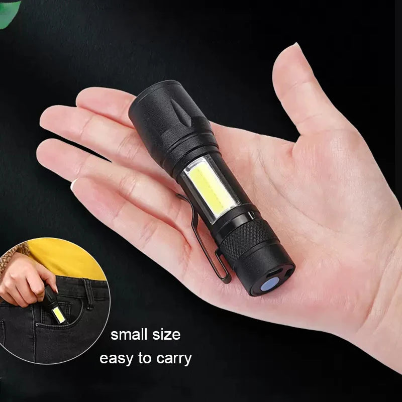 USB Rechargeable Mini Flashlight LED Flashlight COB+XPE Portable Torch Camping Lantern Zoomable Focus Light Flashlight With Clip