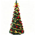 Pre-Decorated Christmas Tree Red Baubles Golden Ribbons Poinsettia Flowers Easy Assembly Xmas Pine Tree for Home Holiday Decor