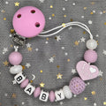 Free Custom Personalized Name Pacifier Clips Handmade Beech Wood Chain Silicone Crown Holder Soother Baby Teething Toy Chew Gift