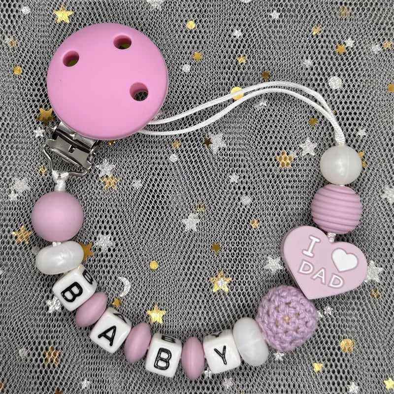 Free Custom Personalized Name Pacifier Clips Handmade Beech Wood Chain Silicone Crown Holder Soother Baby Teething Toy Chew Gift