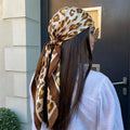 Luxury Brand 2026 Leopard Print Square Silk Scarf for Women Hijab Hair Bands 90cm Neckerchief Female Satin Shawl Ribbon Headband