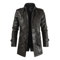 Autumn And Winter New Men's Medium And Long Leather Jacket Stand-up Collar Piled Thickened PU Leather Jacket