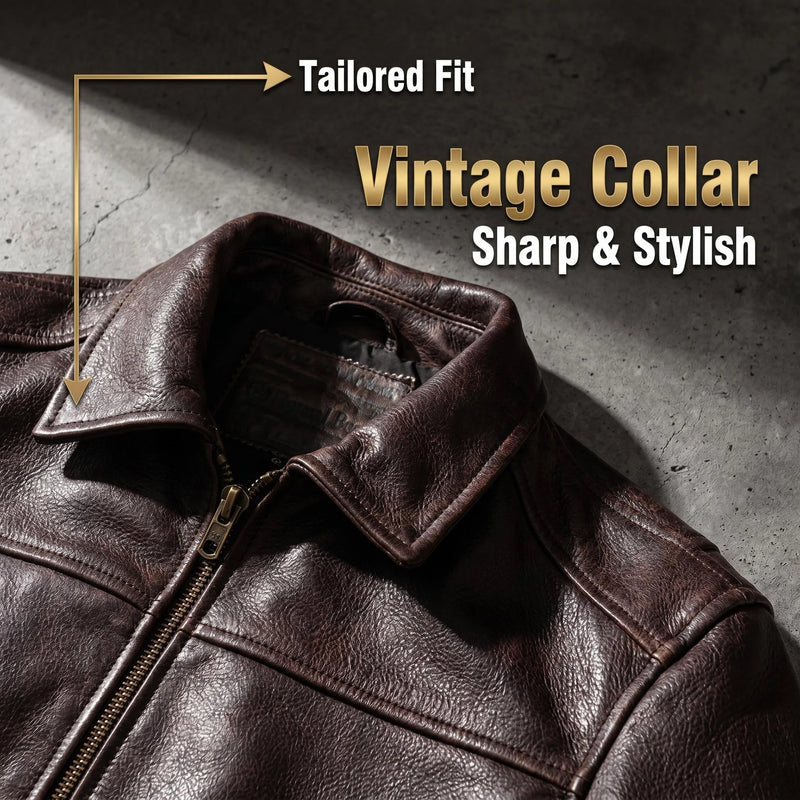 Men Genuine Top Layer Cowhide Leather Jacket Slim Fit Lapel Dark Brown Casual Business Coat Plus Size Real Leather