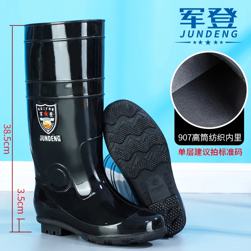Large Size Men's Rain Boots High Tub Waterproof Anti-slip Work Site Rubber Shoes Fleece Lined Durable Plastic Outsole