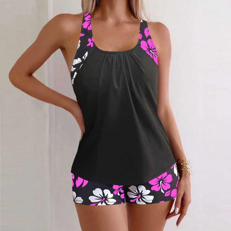 Printed Flower Tankini Set Girl Swimwear Adjustable Strap | SAMAG