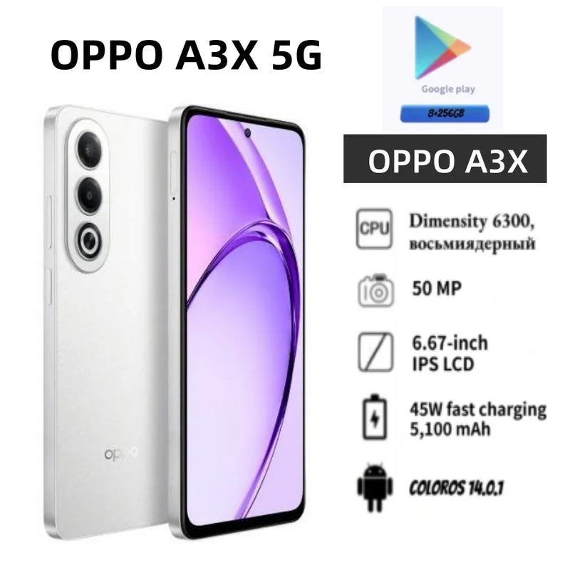2026 new OPPO A3x 5G Global Version 8GB+256GB 6.67" 120Hz Display 5100mAh 45W SUPERVOOC Dual SIM