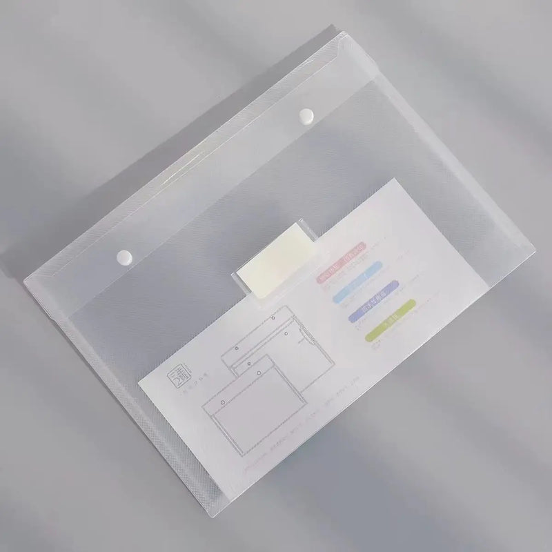 A4 minimalist transparent file folder, snap fastening large-capacity waterproof storage bag for school and office supplies