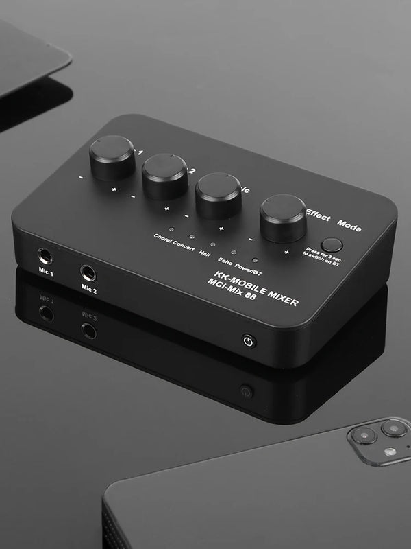 Portable Karaoke Microphone Mixer 3.5mm AUX BT Connection Dual Mic Inputs Digital Audio Mixer for DJ Sound Home Party & Theater