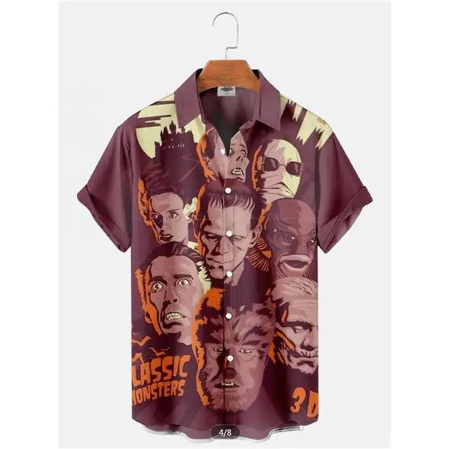 Summer Men's Hawaiian Shirt Movie Figures Horror Vintage | SAMAG