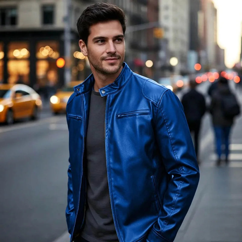 Men's PU leather jacket stand-up collar slim-fit vintage-style biker jacket spring/fall top