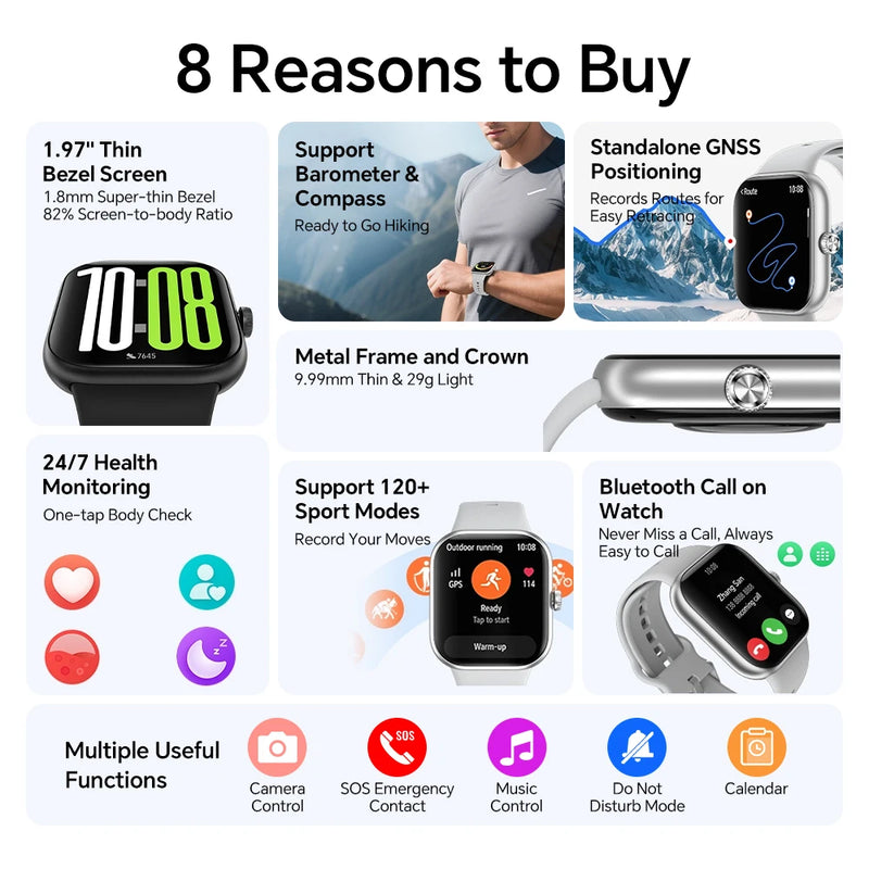 Global Version HONOR CHOICE Watch 2 Pro 1.97'' AMOLED Bluetooth Call GNSS 5ATM Waterproof Health Monitor 14Days Battery Life