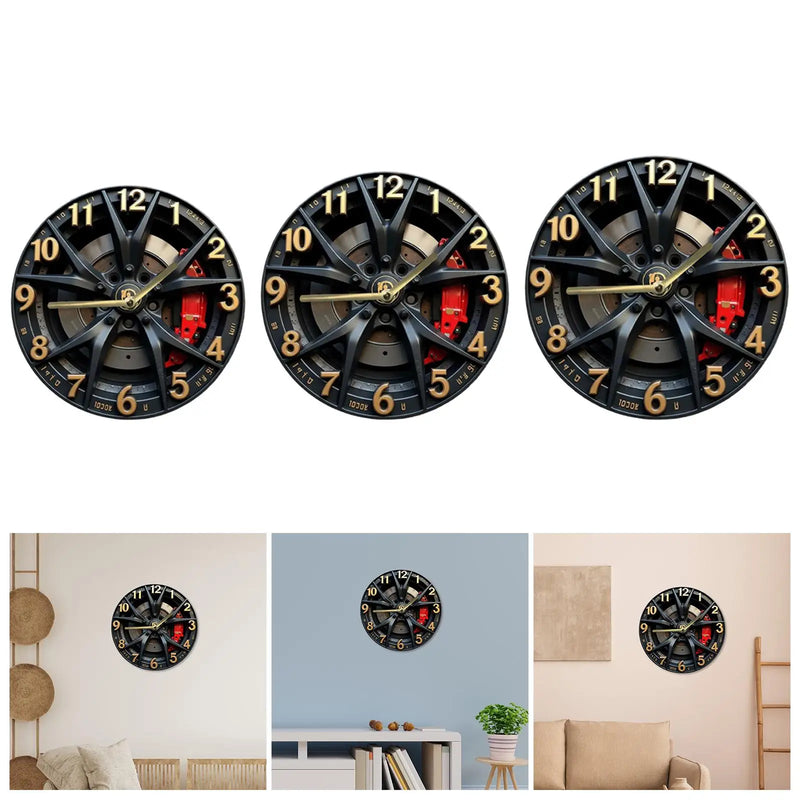 Wall Hanging Clock Car Wheel Theme Arabic Numerals Aesthetic Simple Timepiece Wall Decor Silent Movement for Dining Room Bedroom