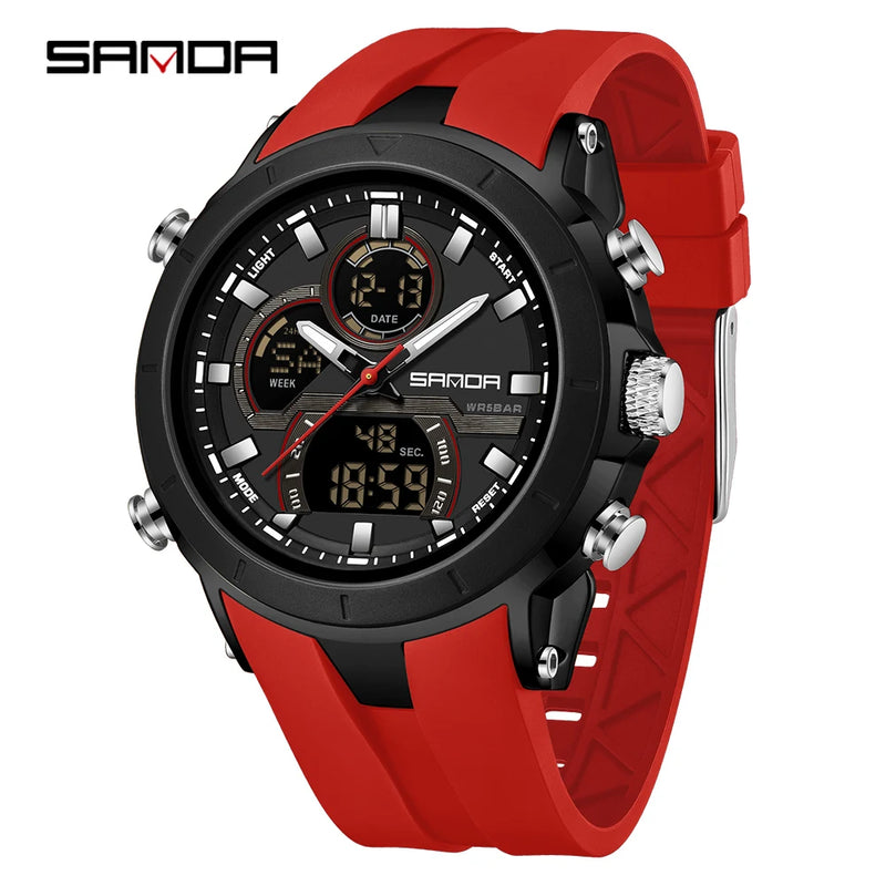 SANDA New 6279 Casual Men's Electronic Watch Sports Multi Functional Waterproof LED Dual Display - Visuel 9 | SAMAG