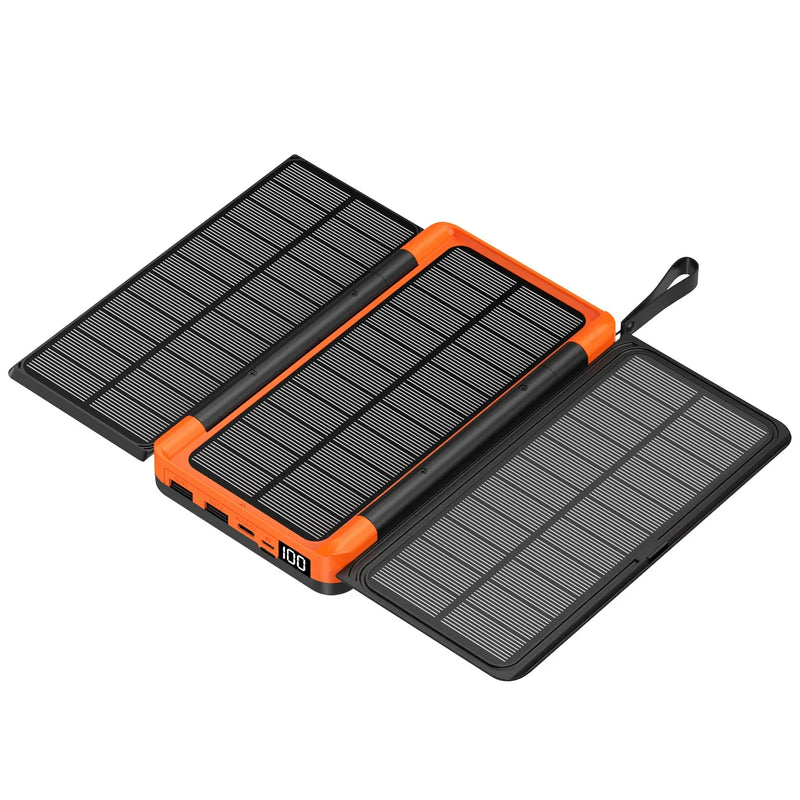 20000mAh Solar Power Bank Qi Wireless Charger 3 Solar Panel Folding Powerbank for iPhone 16 15 14 13 12 Huawei Xiaomi Poverbank