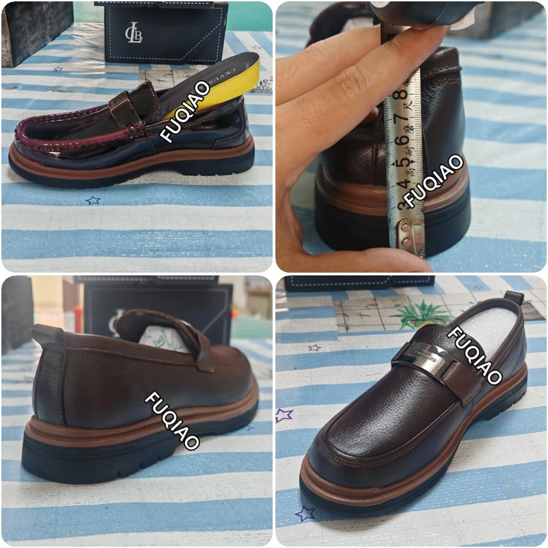 Men Genuine Leather Lift Loafers Business Casual Dress Shoes Invisible Height Increasing 5.5cm Elevator Comfortable Work Oxfords