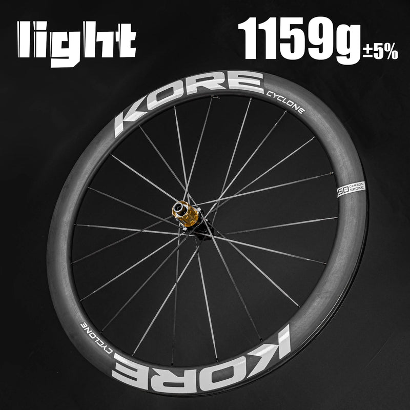 KORE CYCLONE Bicycle Carbon Wheelset 50MM Height Lightweight Carbon Spokes 36T Ratchet HG/XDR/MS Hub Winter Cycling Accessories