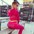 New Women's Hooded Sweatshirt Suit Zipper Cardigan Hot Diamond Fashion Street Velvet Casual Female Pants 2-piece Set
