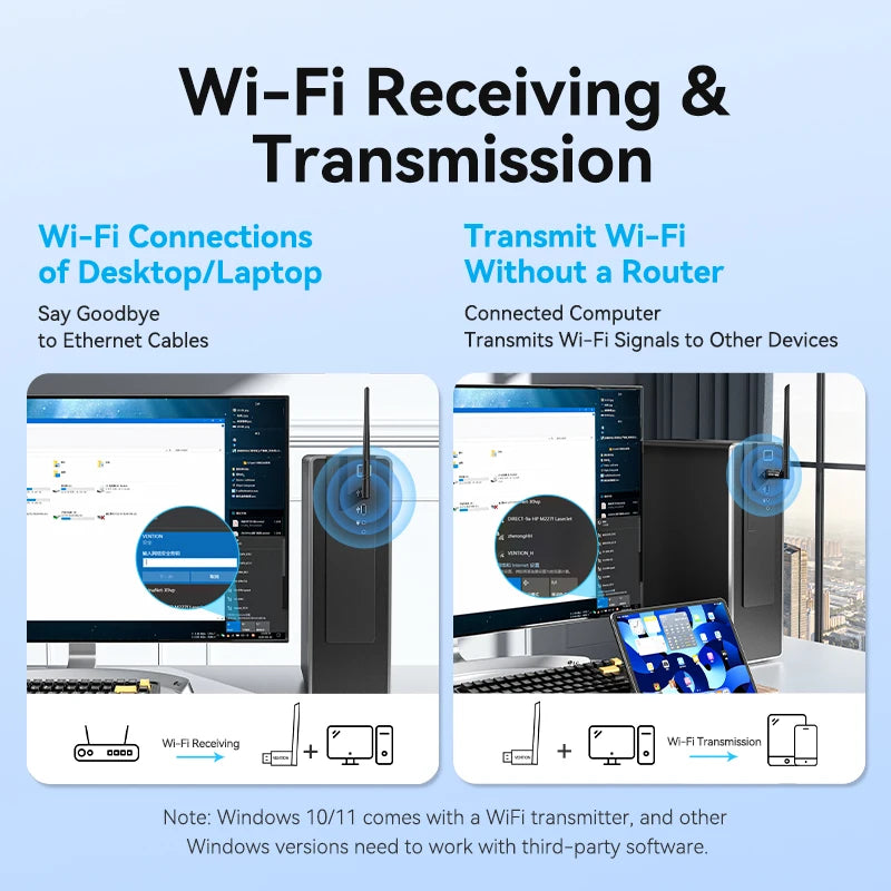 Vention USB WiFi 6 Adapter 5G/2.4G 900Mbps Wireless Bluetooth Receiver Antenna Network Card Dongle for - Visuel 3 | SAMAG